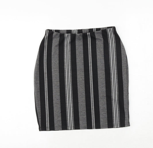 New Look Womens Black Striped Polyester Bandage Skirt Size 8