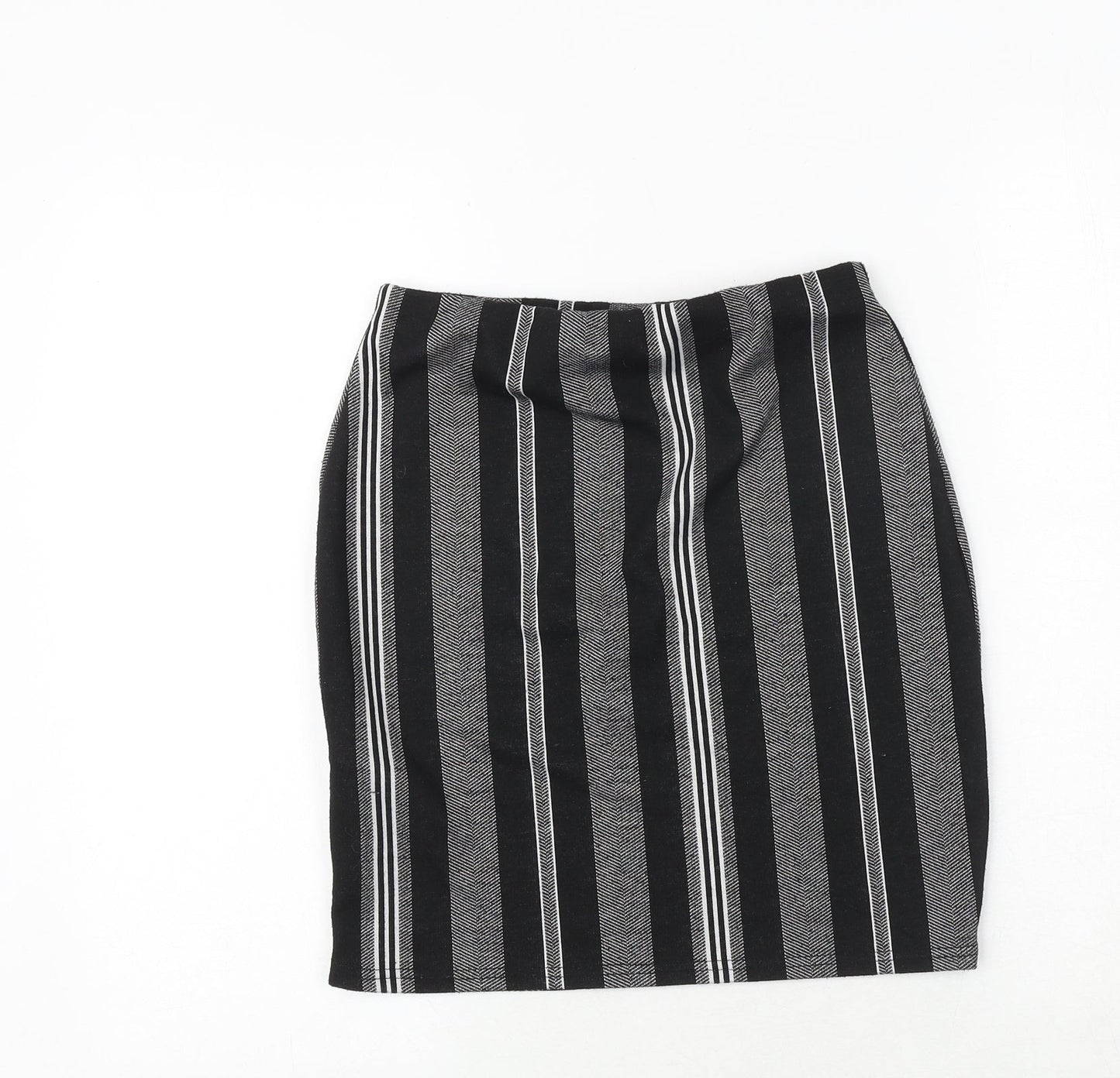 New Look Womens Black Striped Polyester Bandage Skirt Size 8