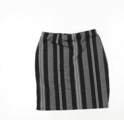 New Look Womens Black Striped Polyester Bandage Skirt Size 8