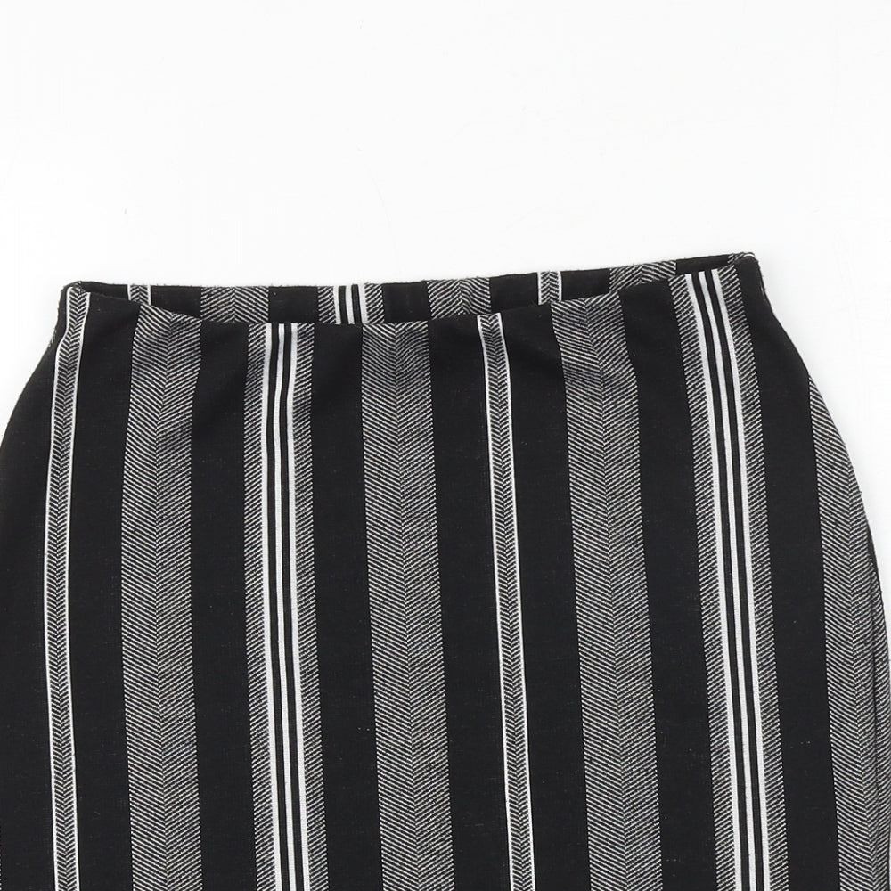 New Look Womens Black Striped Polyester Bandage Skirt Size 8