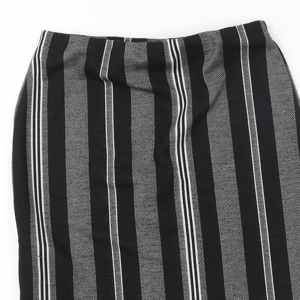 New Look Womens Black Striped Polyester Bandage Skirt Size 8