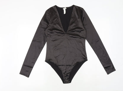 H&M Womens Black Polyester Bodysuit One-Piece Size S Snap
