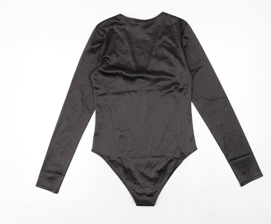 H&M Womens Black Polyester Bodysuit One-Piece Size S Snap