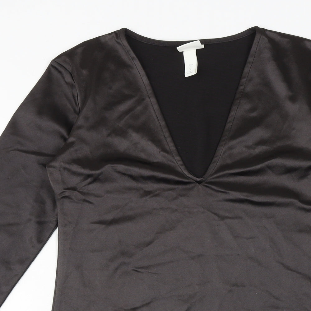 H&M Womens Black Polyester Bodysuit One-Piece Size S Snap