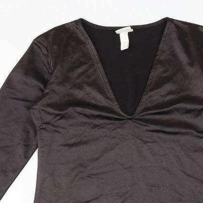 H&M Womens Black Polyester Bodysuit One-Piece Size S Snap