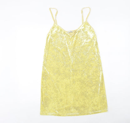Zara Womens Yellow Polyester Slip Dress Size S V-Neck Pullover