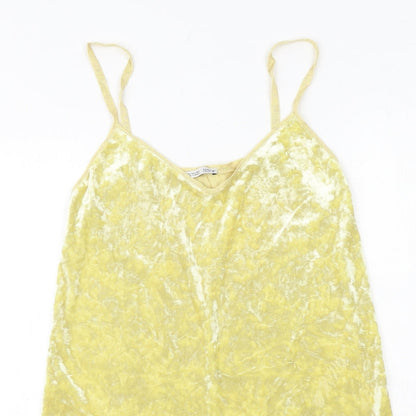 Zara Womens Yellow Polyester Slip Dress Size S V-Neck Pullover