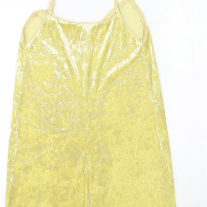 Zara Womens Yellow Polyester Slip Dress Size S V-Neck Pullover