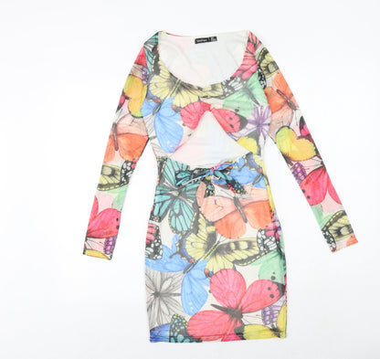 Boohoo Womens Multicoloured Geometric Polyester Bodycon Size 6 Round Neck Pullover - Butterfly Pattern