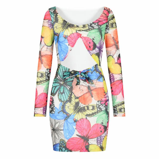 Boohoo Womens Multicoloured Geometric Polyester Bodycon Size 6 Round Neck Pullover - Butterfly Pattern