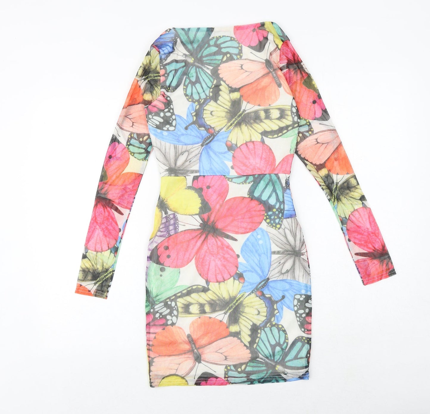 Boohoo Womens Multicoloured Geometric Polyester Bodycon Size 6 Round Neck Pullover - Butterfly Pattern