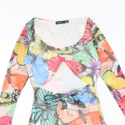 Boohoo Womens Multicoloured Geometric Polyester Bodycon Size 6 Round Neck Pullover - Butterfly Pattern