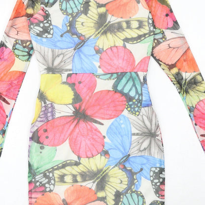 Boohoo Womens Multicoloured Geometric Polyester Bodycon Size 6 Round Neck Pullover - Butterfly Pattern