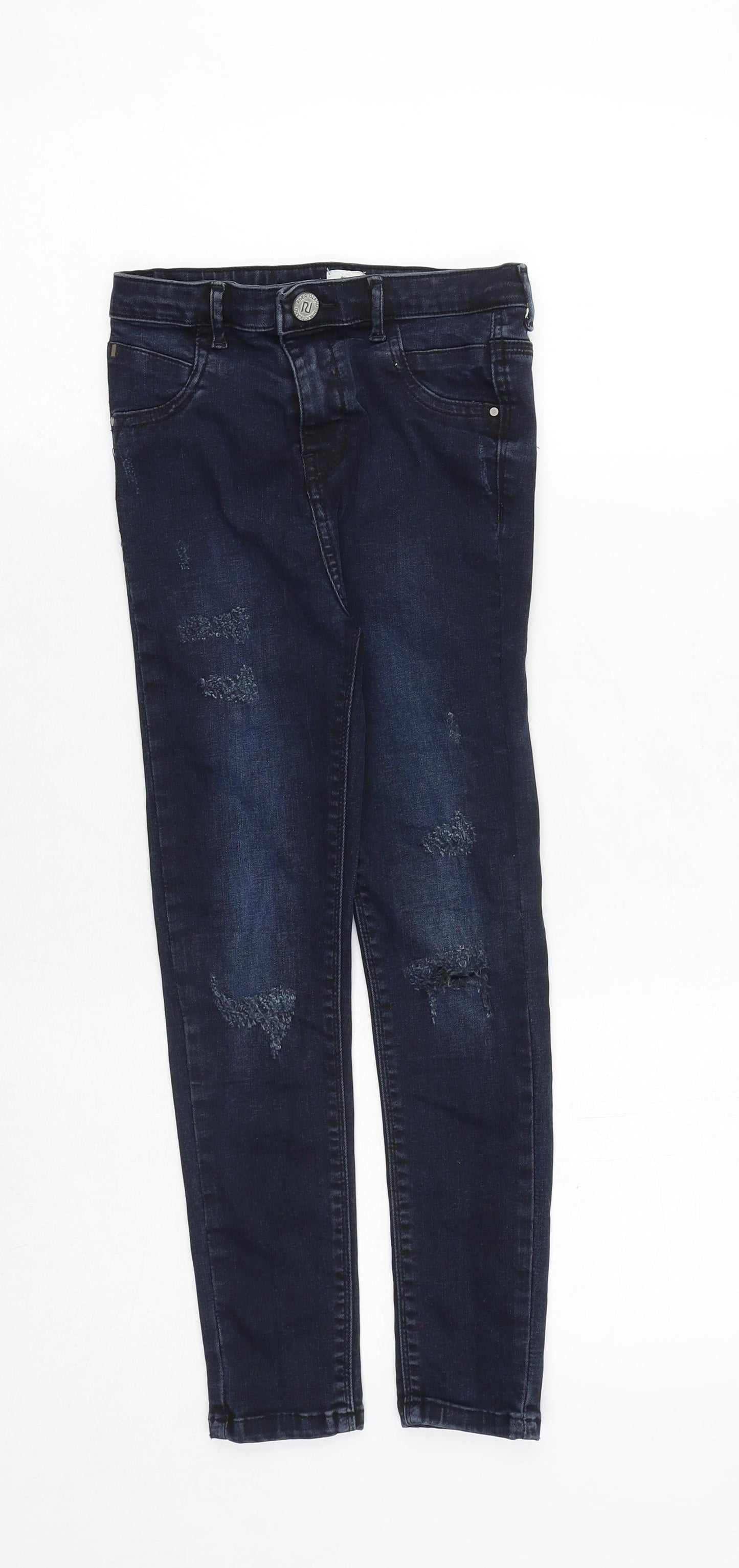 River Island Girls Blue Cotton Skinny Jeans Size 8 Years Regular Zip