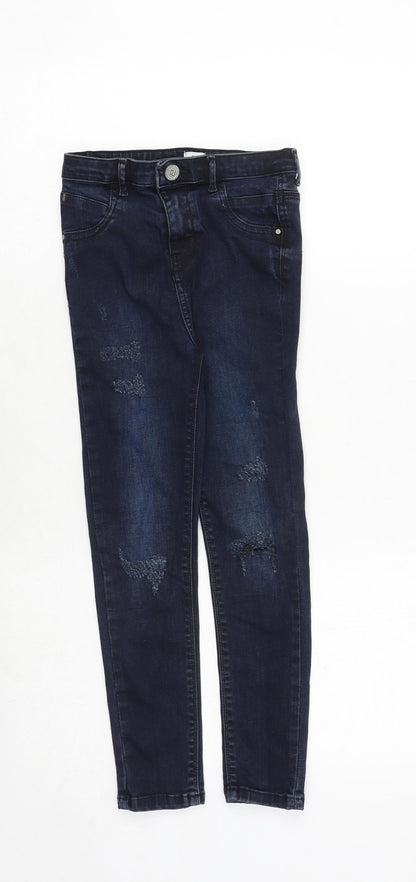 River Island Girls Blue Cotton Skinny Jeans Size 8 Years Regular Zip