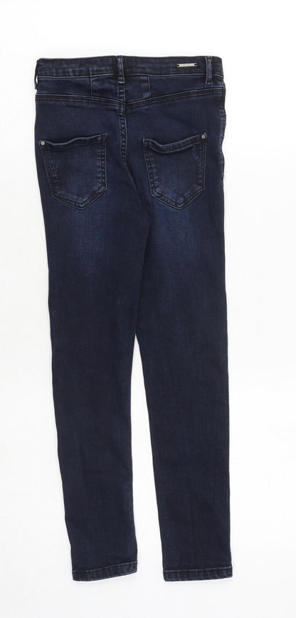 River Island Girls Blue Cotton Skinny Jeans Size 8 Years Regular Zip