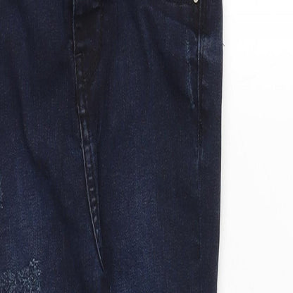 River Island Girls Blue Cotton Skinny Jeans Size 8 Years Regular Zip