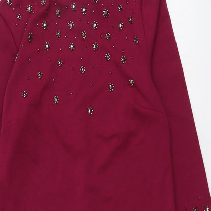 Warehouse Womens Purple Polyester A-Line Size 12 Round Neck Zip