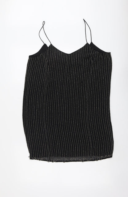 Glamorous Womens Black Striped Polyester Slip Dress Size M V-Neck Pullover