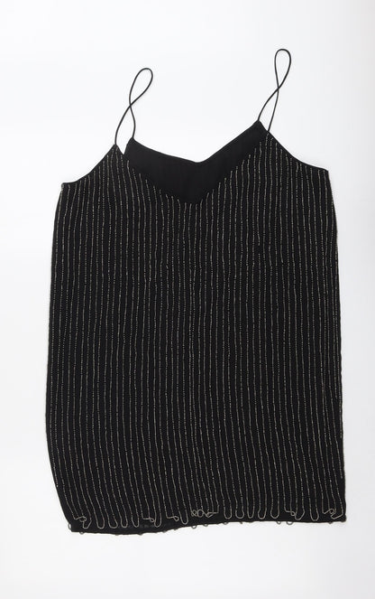 Glamorous Womens Black Striped Polyester Slip Dress Size M V-Neck Pullover