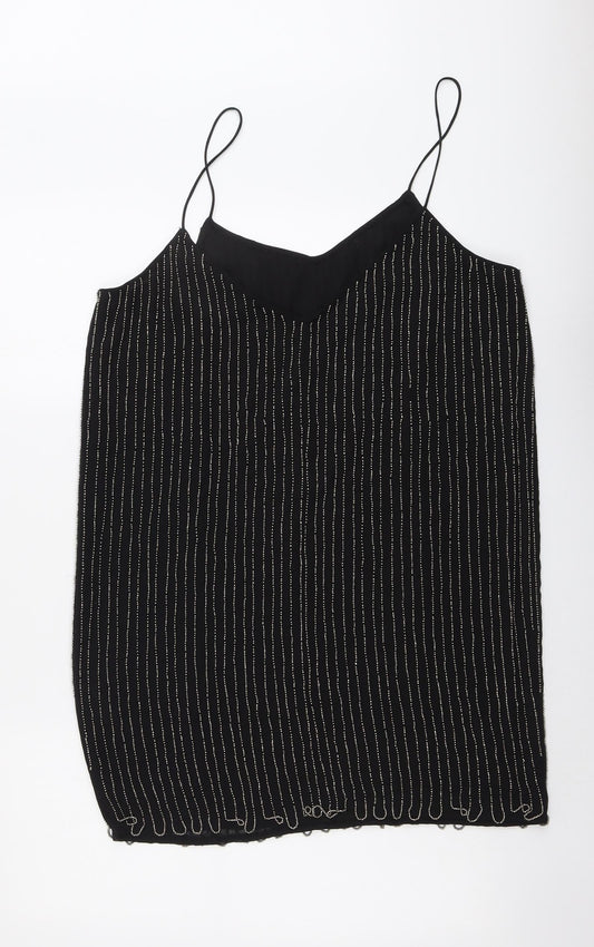 Glamorous Womens Black Striped Polyester Slip Dress Size M V-Neck Pullover