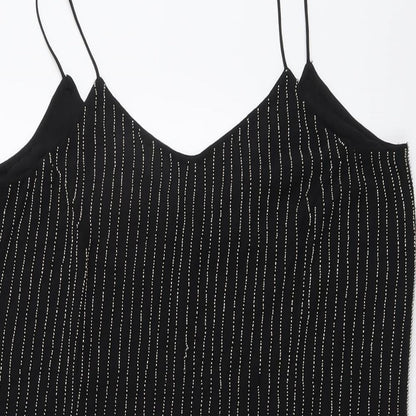 Glamorous Womens Black Striped Polyester Slip Dress Size M V-Neck Pullover