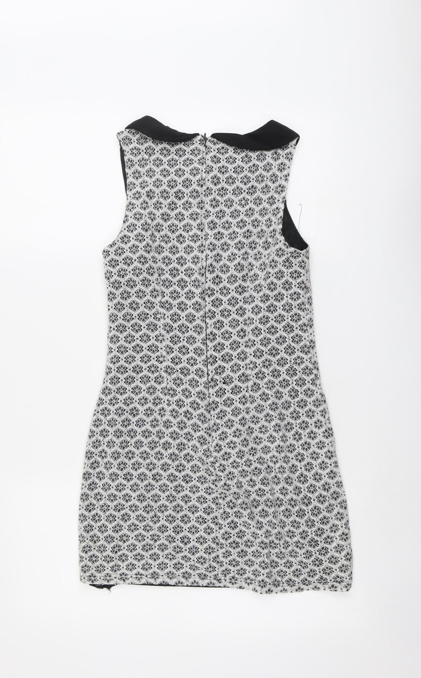 New Look Womens Black Geometric Cotton A-Line Size 8 Collared Zip