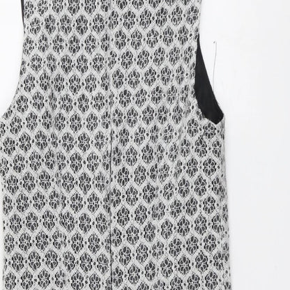 New Look Womens Black Geometric Cotton A-Line Size 8 Collared Zip