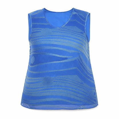 Doris Streich Womens Blue Geometric Polyester Basic Tank Size 16 Round Neck