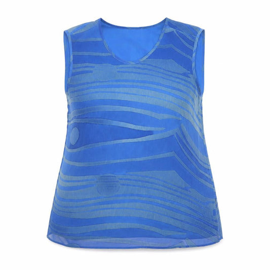 Doris Streich Womens Blue Geometric Polyester Basic Tank Size 16 Round Neck