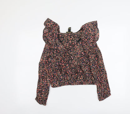 FOREVER 21 Womens Multicoloured Geometric Polyester Basic Blouse Size M V-Neck