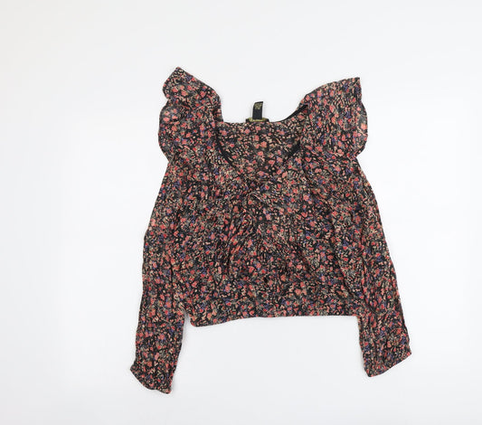 FOREVER 21 Womens Multicoloured Geometric Polyester Basic Blouse Size M V-Neck