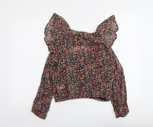 FOREVER 21 Womens Multicoloured Geometric Polyester Basic Blouse Size M V-Neck