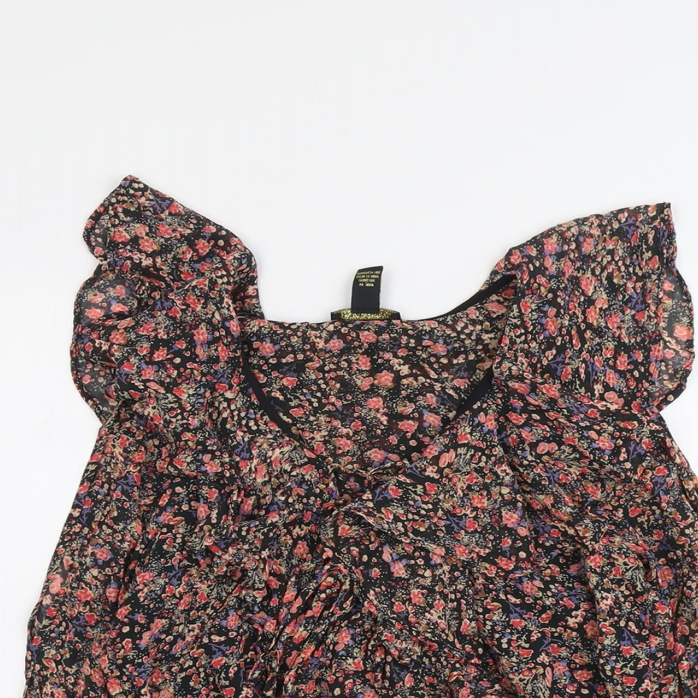 FOREVER 21 Womens Multicoloured Geometric Polyester Basic Blouse Size M V-Neck