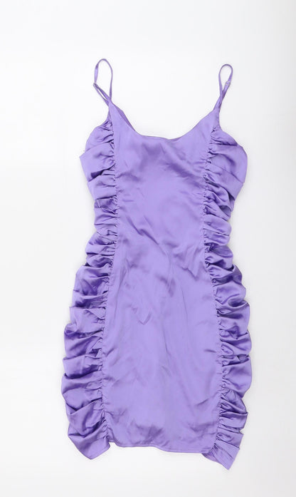Missguided Womens Purple Polyester Bodycon Size 4 Round Neck Zip