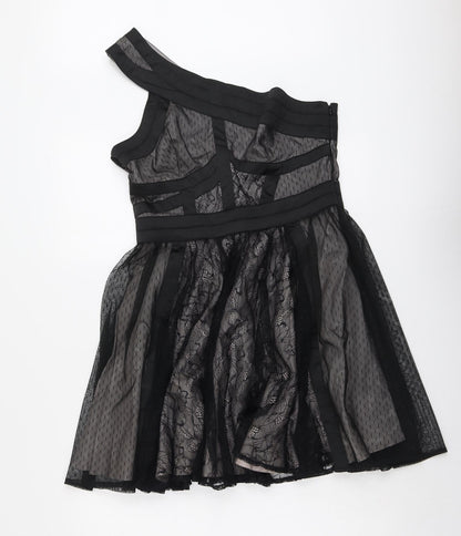Therapy Womens Black Geometric Polyamide Trapeze & Swing Size 12 One Shoulder Zip