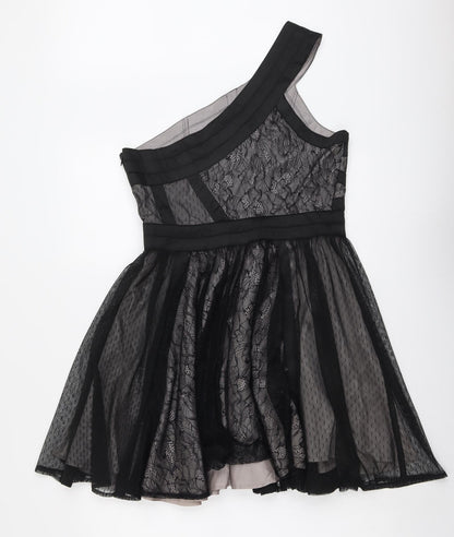 Therapy Womens Black Geometric Polyamide Trapeze & Swing Size 12 One Shoulder Zip