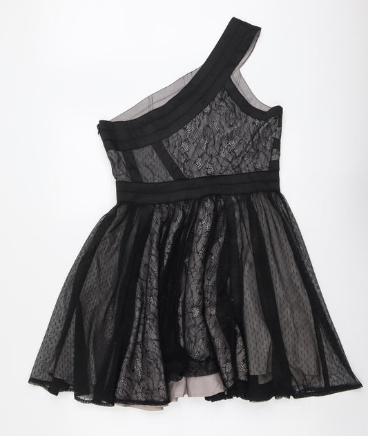 Therapy Womens Black Geometric Polyamide Trapeze & Swing Size 12 One Shoulder Zip