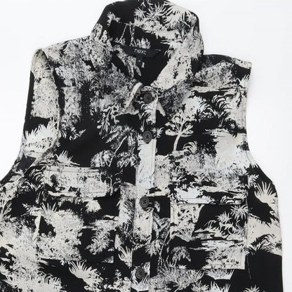 NEXT Womens Black Geometric Polyester Basic Button-Up Size 10 Collared