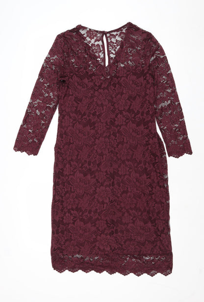 H&M Womens Purple Floral Polyamide A-Line Size M V-Neck Button