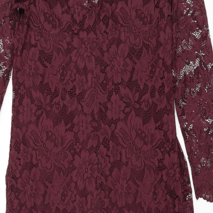 H&M Womens Purple Floral Polyamide A-Line Size M V-Neck Button