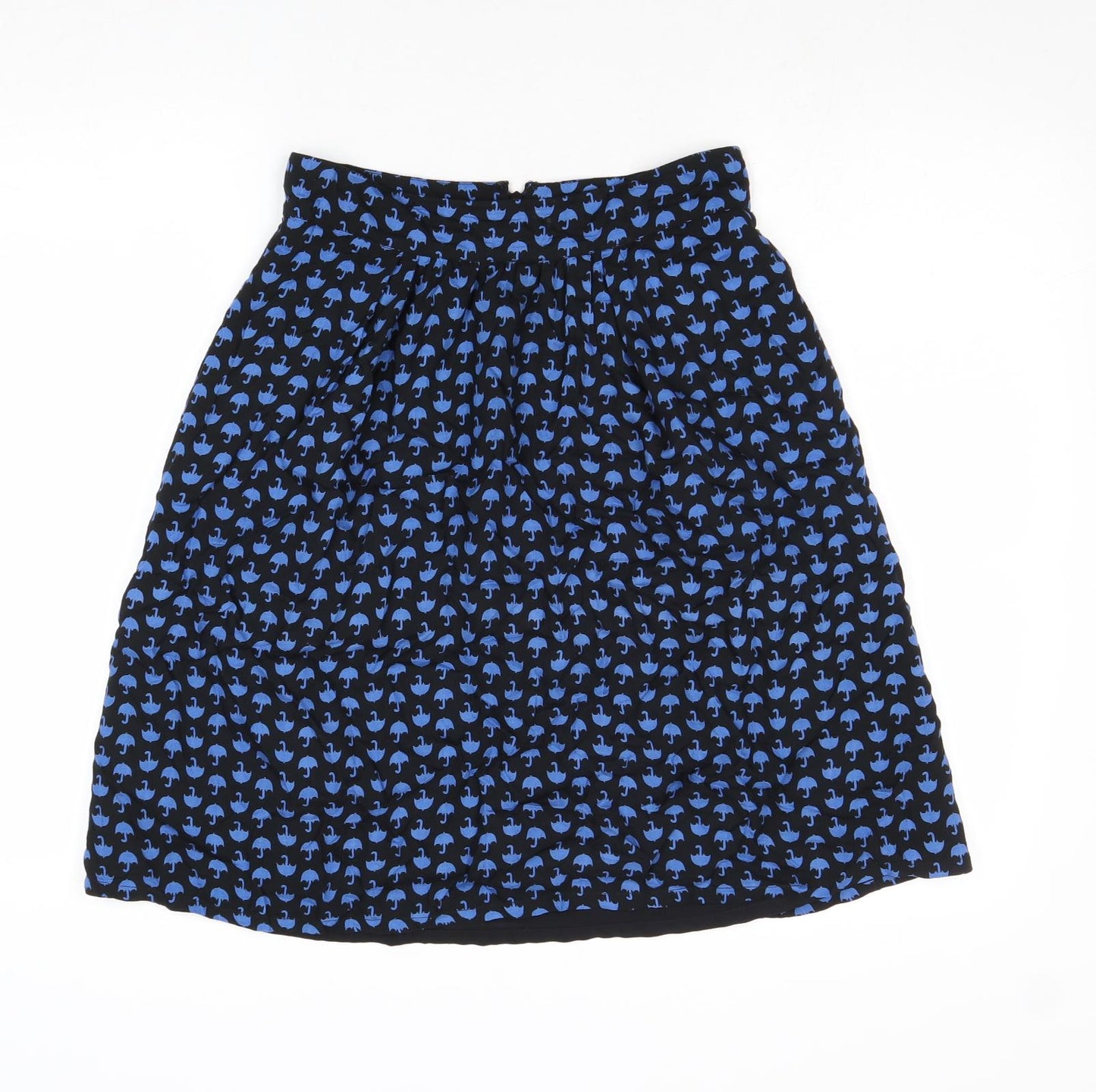 Great Plains London Womens Blue Geometric Viscose Swing Skirt Size 8 Zip - Umbrella Pattern