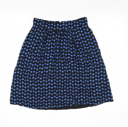 Great Plains London Womens Blue Geometric Viscose Swing Skirt Size 8 Zip - Umbrella Pattern