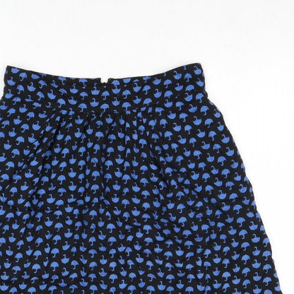 Great Plains London Womens Blue Geometric Viscose Swing Skirt Size 8 Zip - Umbrella Pattern