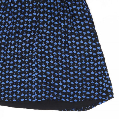 Great Plains London Womens Blue Geometric Viscose Swing Skirt Size 8 Zip - Umbrella Pattern