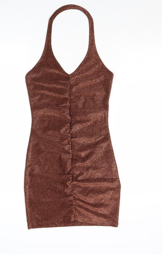Divided by H&M Womens Brown Polyester Bodycon Size XS Halter Pullover