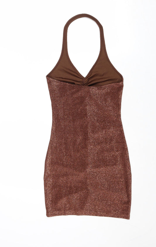Divided by H&M Womens Brown Polyester Bodycon Size XS Halter Pullover
