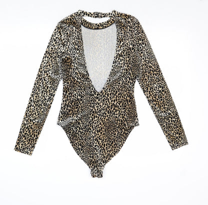 Divided by H&M Womens Multicoloured Animal Print Polyester Bodysuit One-Piece Size M Hook & Eye - Leopard Print