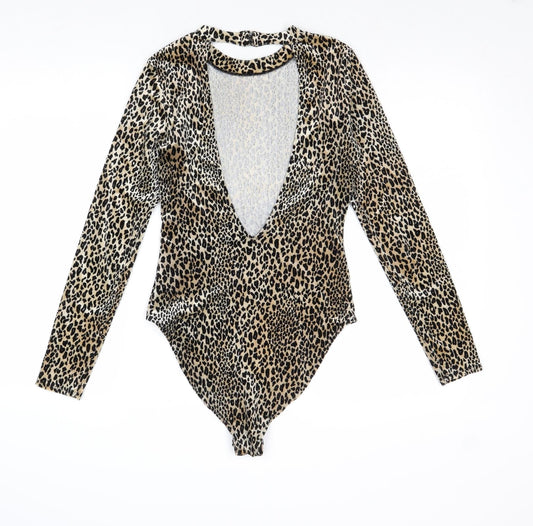 Divided by H&M Womens Multicoloured Animal Print Polyester Bodysuit One-Piece Size M Hook & Eye - Leopard Print