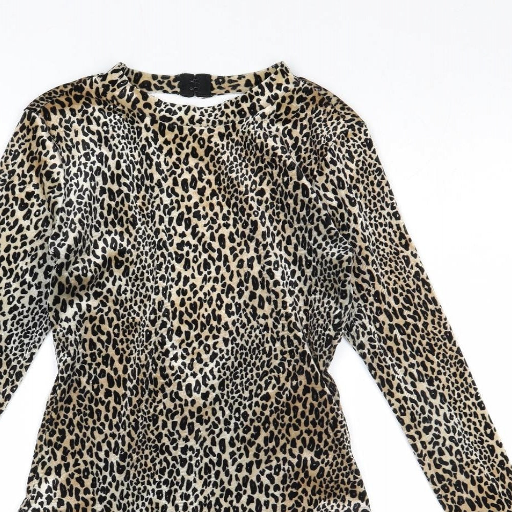 Divided by H&M Womens Multicoloured Animal Print Polyester Bodysuit One-Piece Size M Hook & Eye - Leopard Print